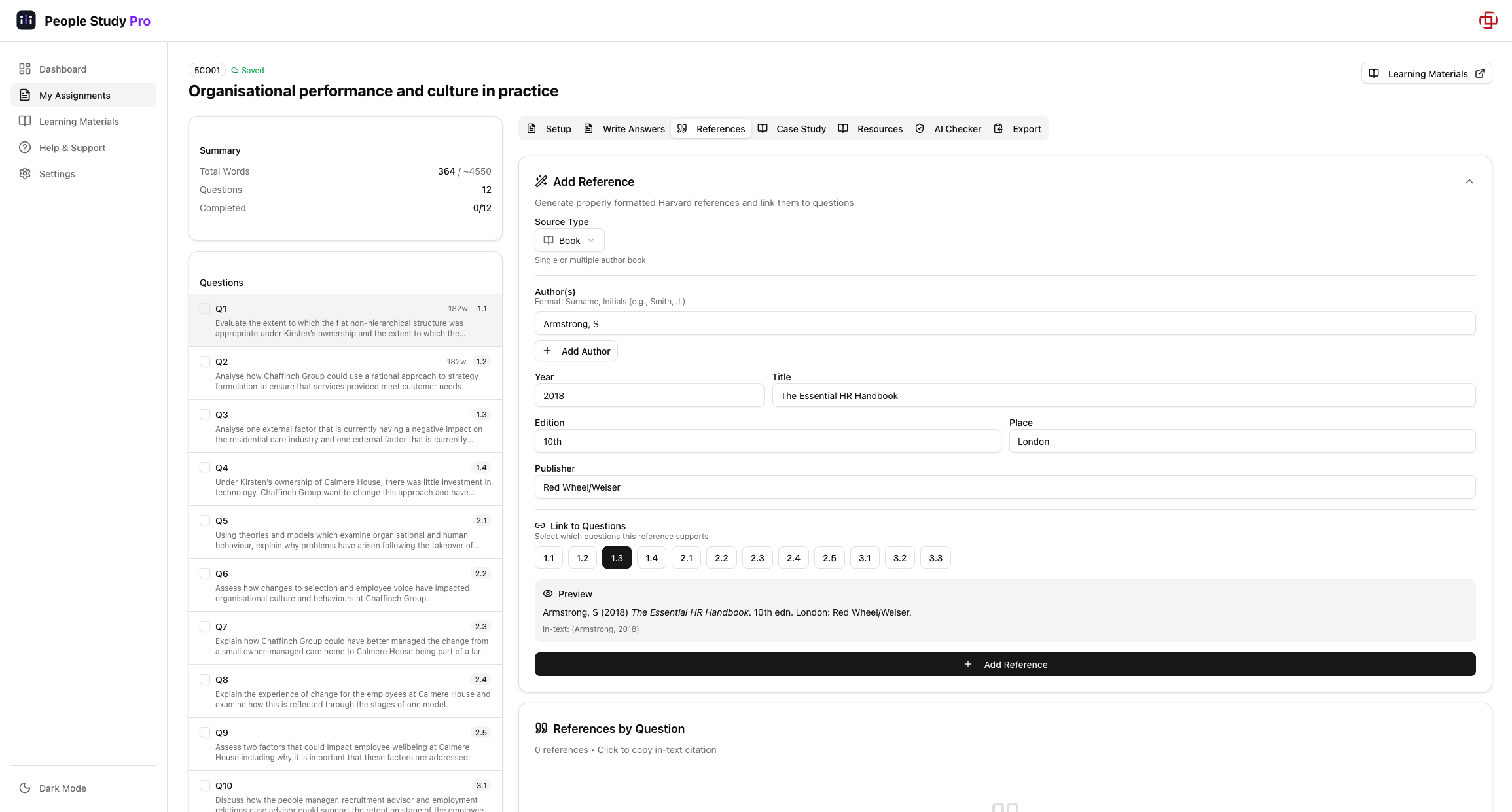 Harvard Reference Generator showing URL input and generated citations